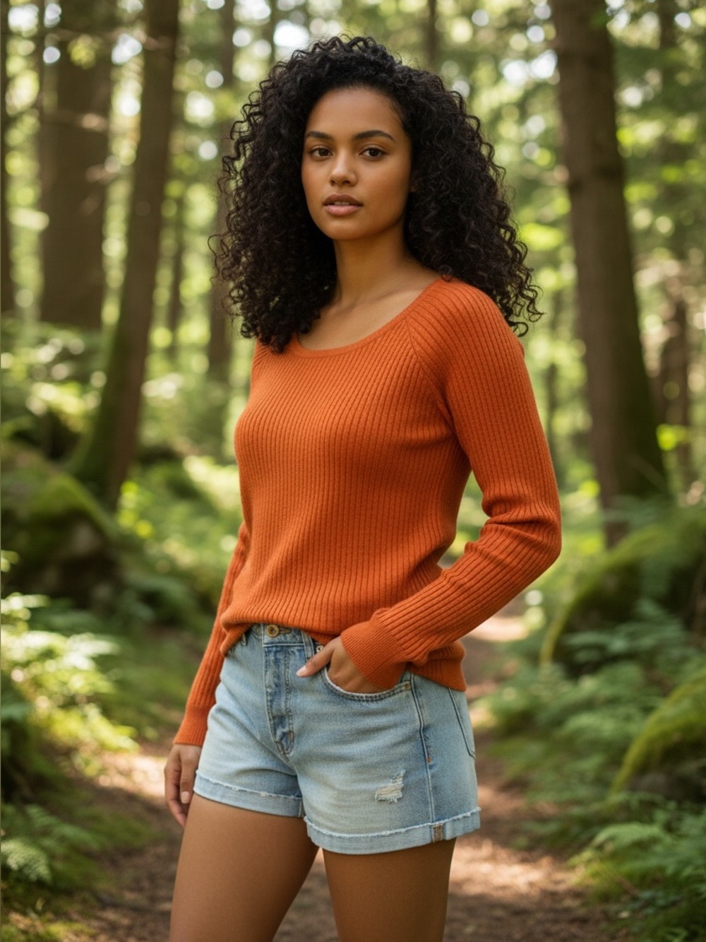 Old College Inn Rust Scoop Neck Ribbed Stretch Sweater